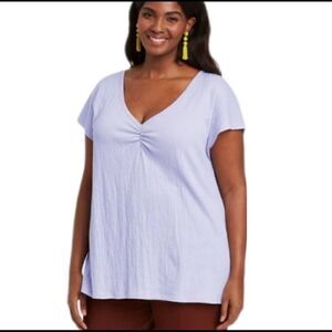 Ava Viv Women's Casual T-Shirt Short Sleeves V-Neck Levander Size 14W NWT